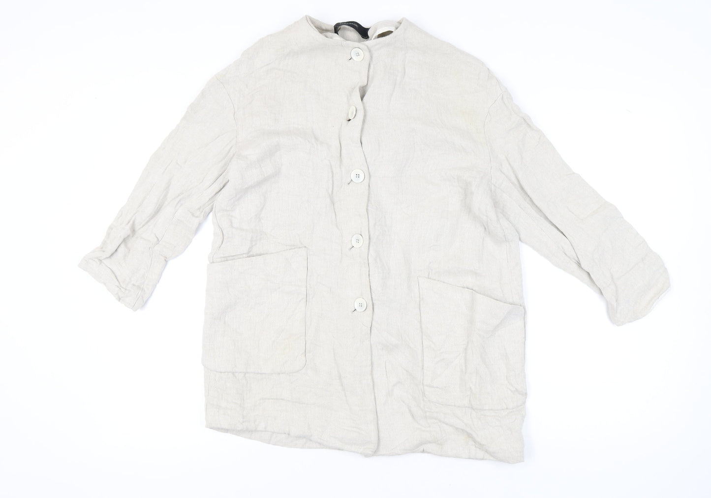 Zara Basic Women's Beige Linen Mid-Length Overcoat Size 8