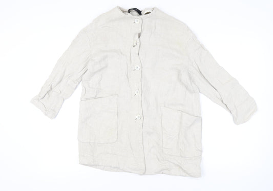 Zara Basic Women's Beige Linen Mid-Length Overcoat Size 8