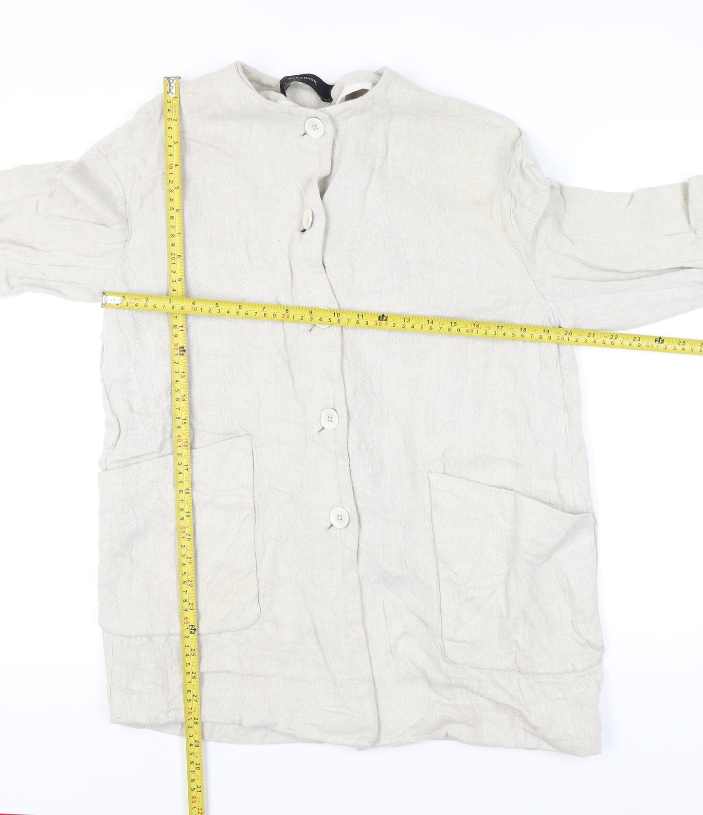 Zara Basic Women's Beige Linen Mid-Length Overcoat Size 8
