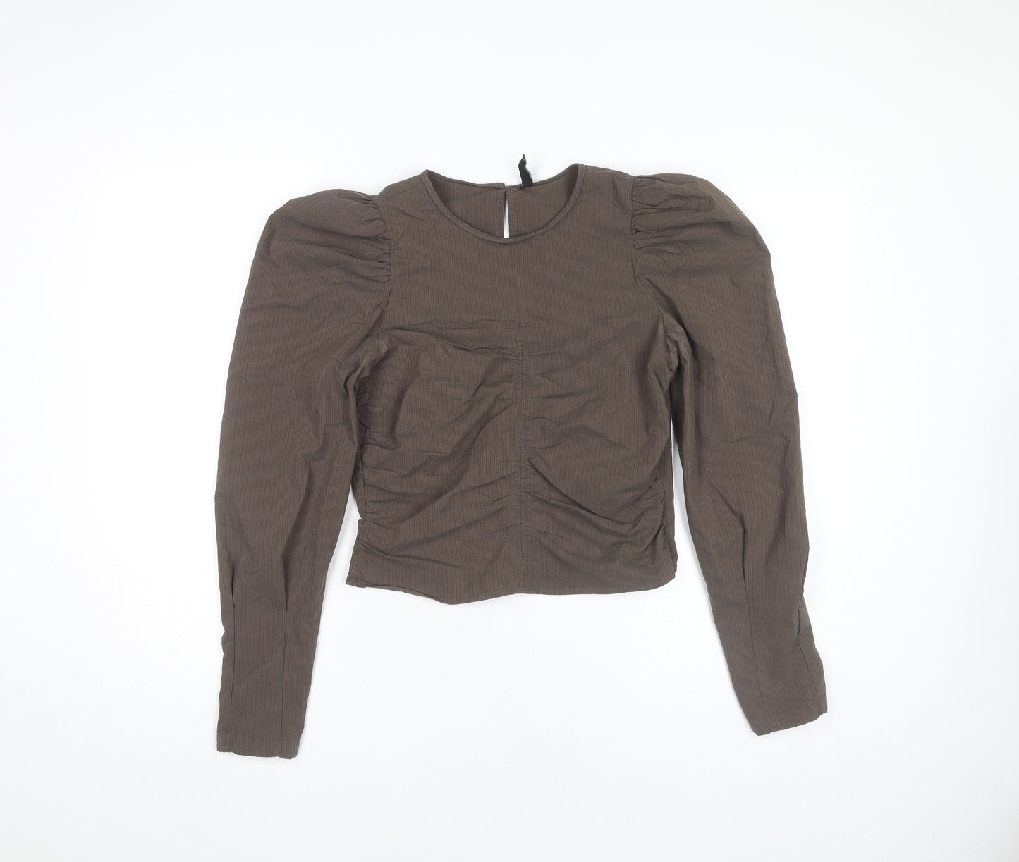 Pieces Women’s Brown Puff Sleeve Ruched Blouse XS
