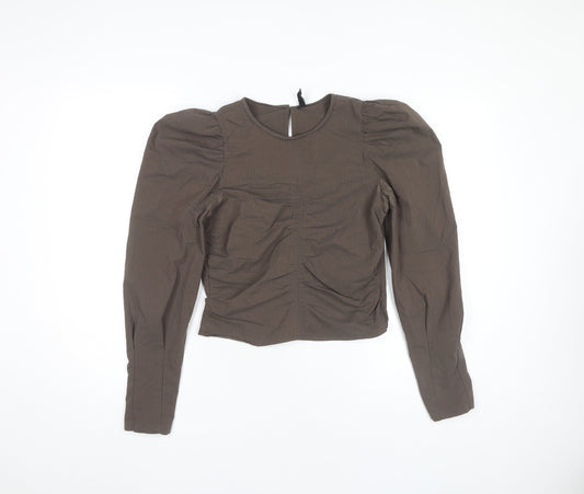 Pieces Women’s Brown Puff Sleeve Ruched Blouse XS