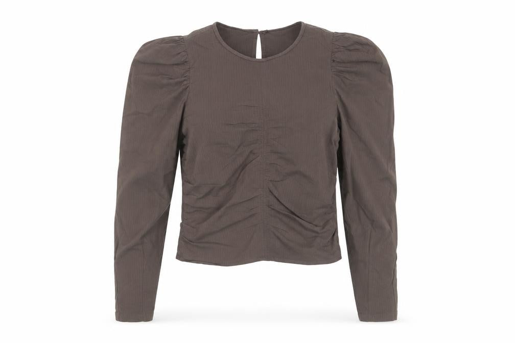 Pieces Women’s Brown Puff Sleeve Ruched Blouse XS