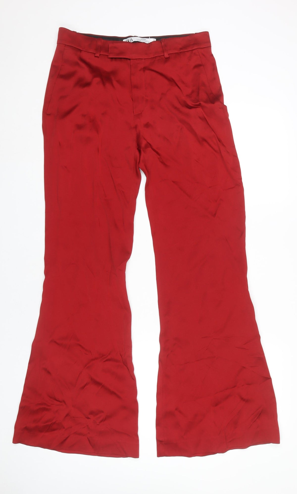 Zara Women Red Flared Trousers Size 12 Acetate Viscose Formal