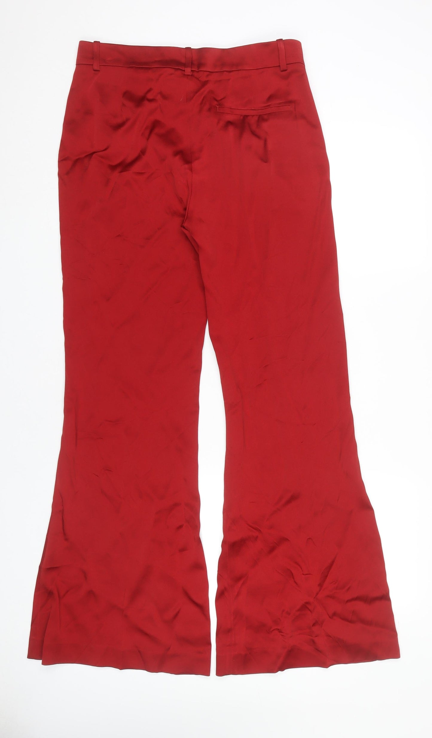 Zara Women Red Flared Trousers Size 12 Acetate Viscose Formal