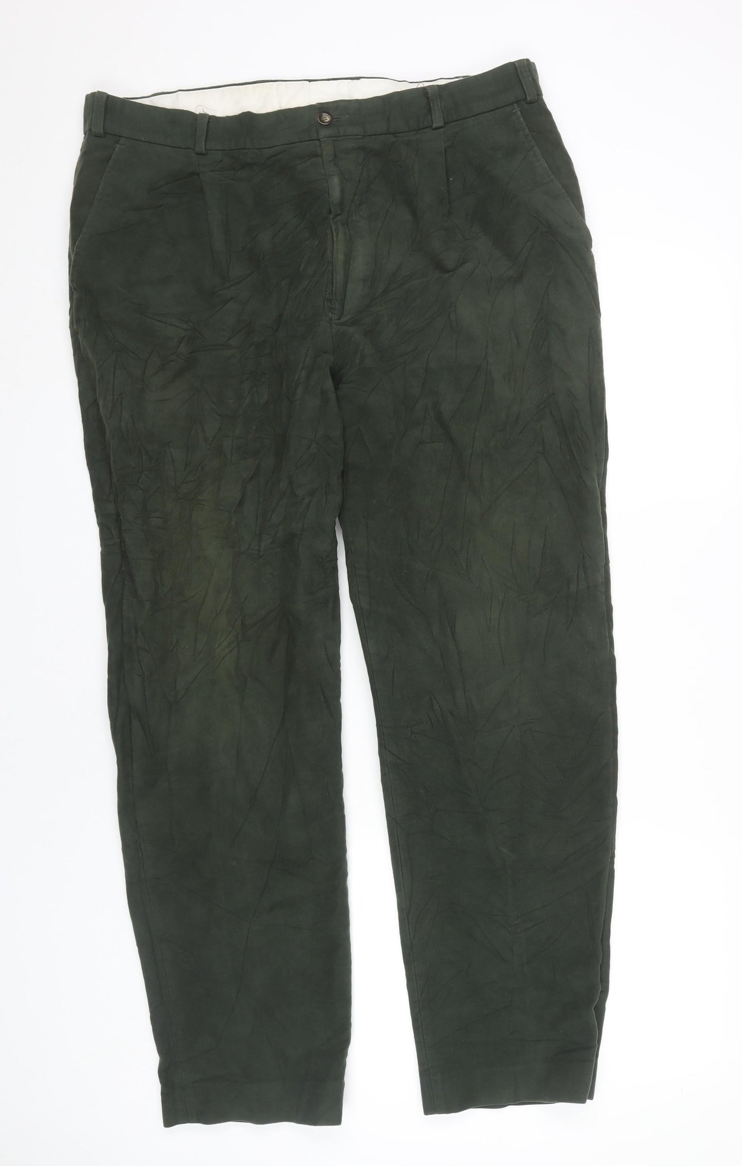 Conqueror Men’s Green Chino Trousers 38R Regular Fit Cotton Straight Leg