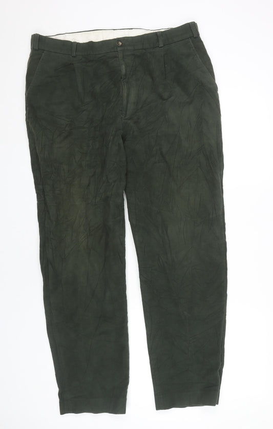 Conqueror Men’s Green Chino Trousers 38R Regular Fit Cotton Straight Leg