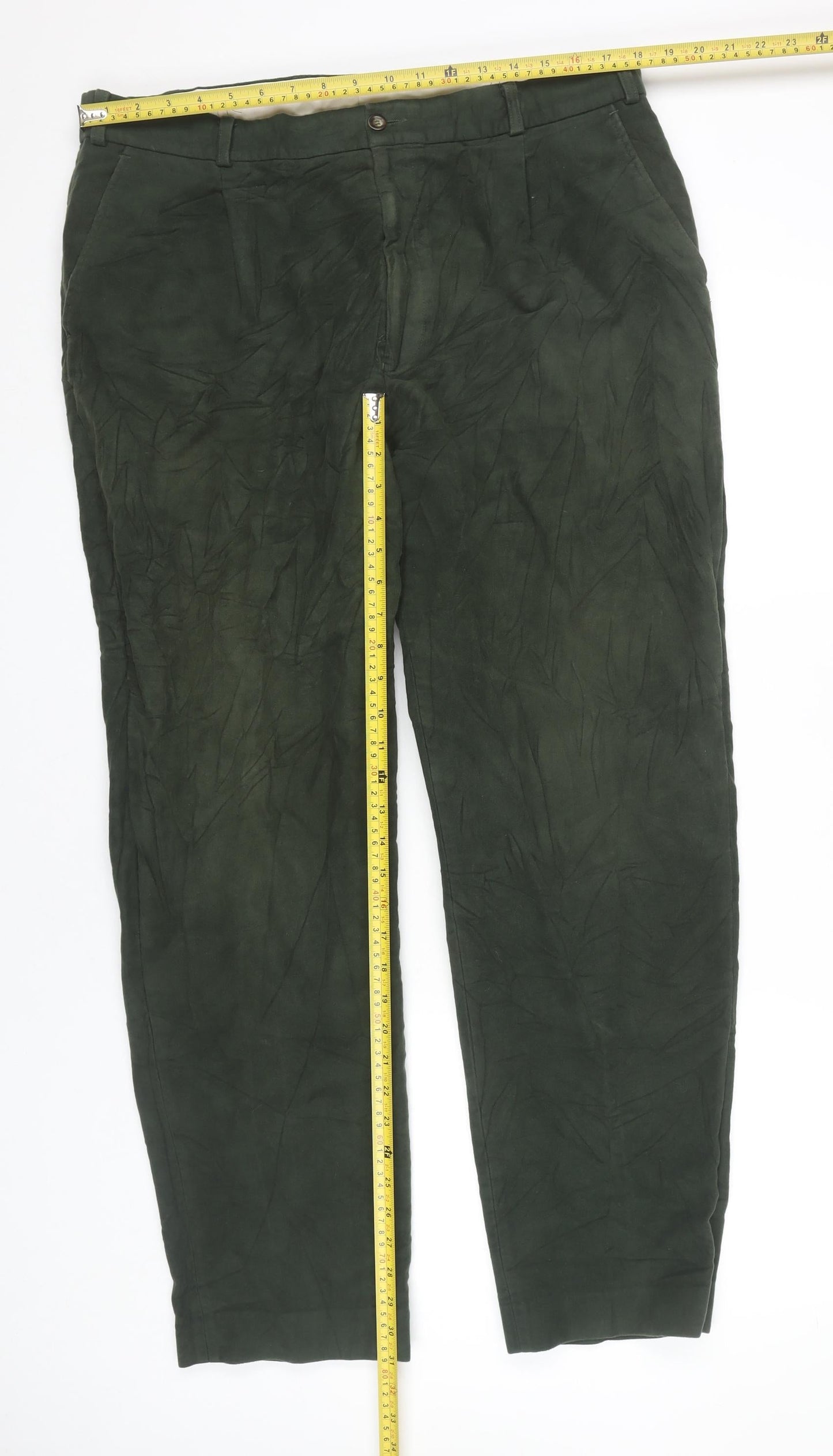 Conqueror Men’s Green Chino Trousers 38R Regular Fit Cotton Straight Leg