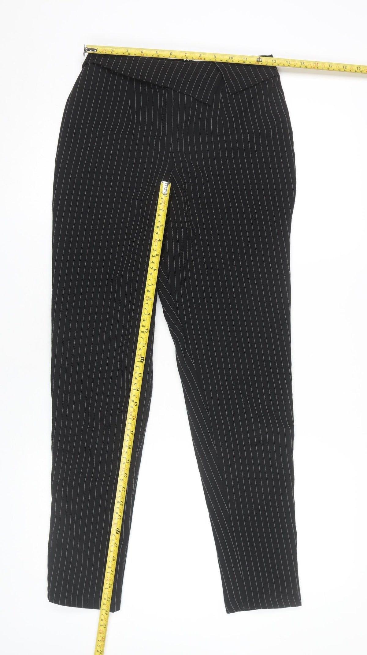 PrettyLittleThing Women's Black Pinstripe Slim Fit Trousers Size 8