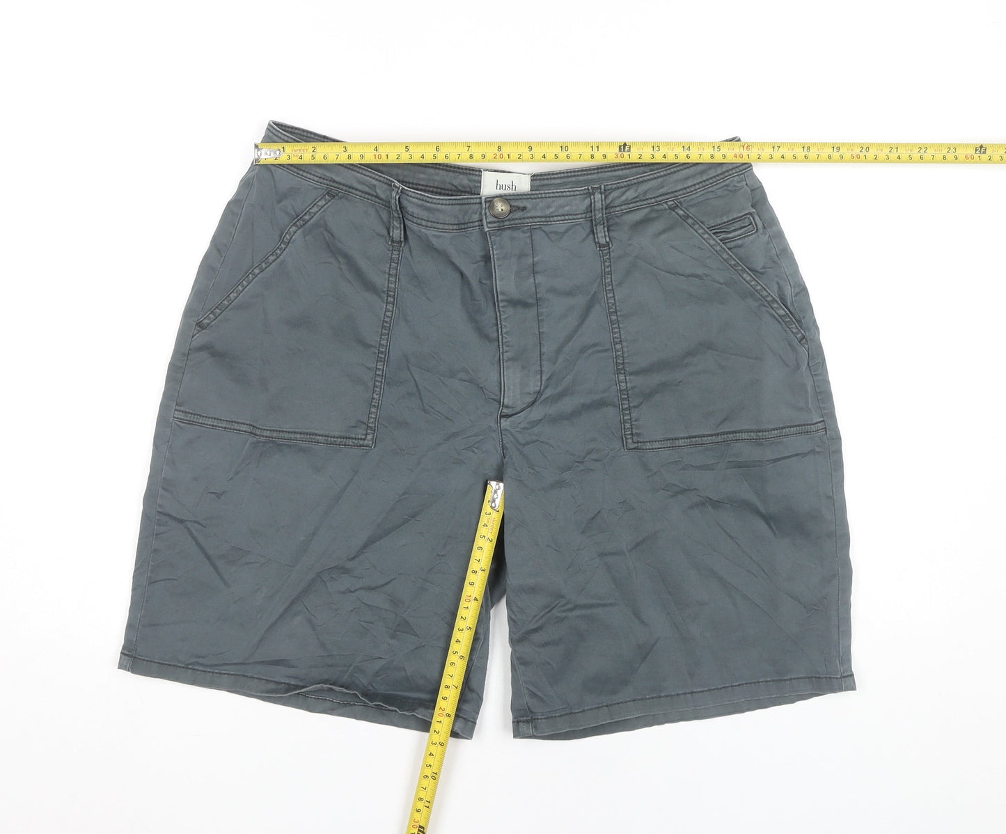 Hush Women’s Grey Cargo Shorts Size 16 Mid Rise Cotton Stretch