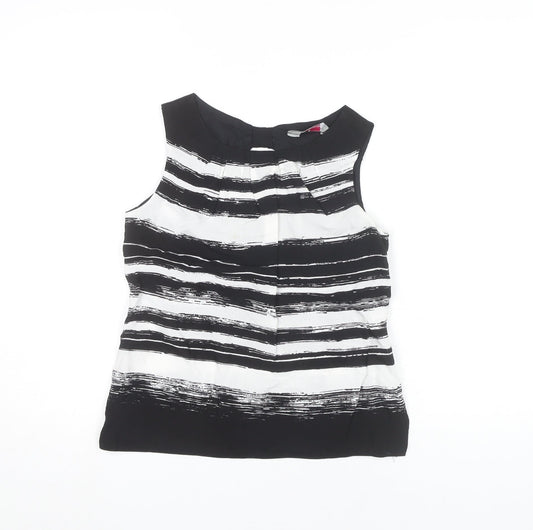 Dorothy Perkins Women’s Black White Striped Bow Neck Sleeveless Blouse Size 6
