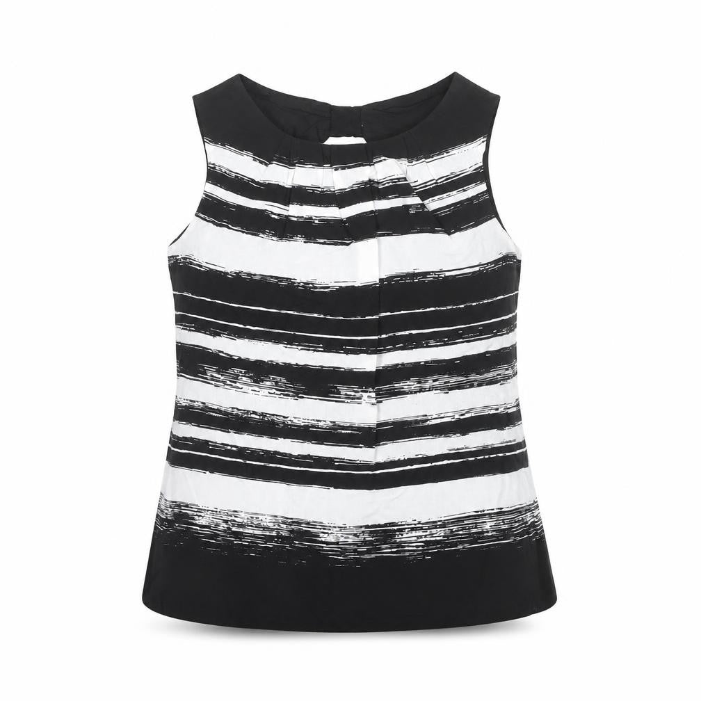 Dorothy Perkins Women’s Black White Striped Bow Neck Sleeveless Blouse Size 6