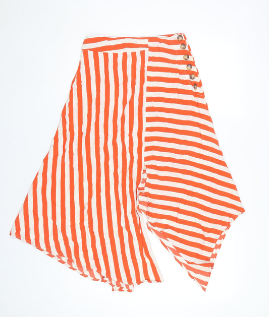 Topshop Women’s Orange Striped Asymmetric Midi Skirt UK 6 Petite Viscose