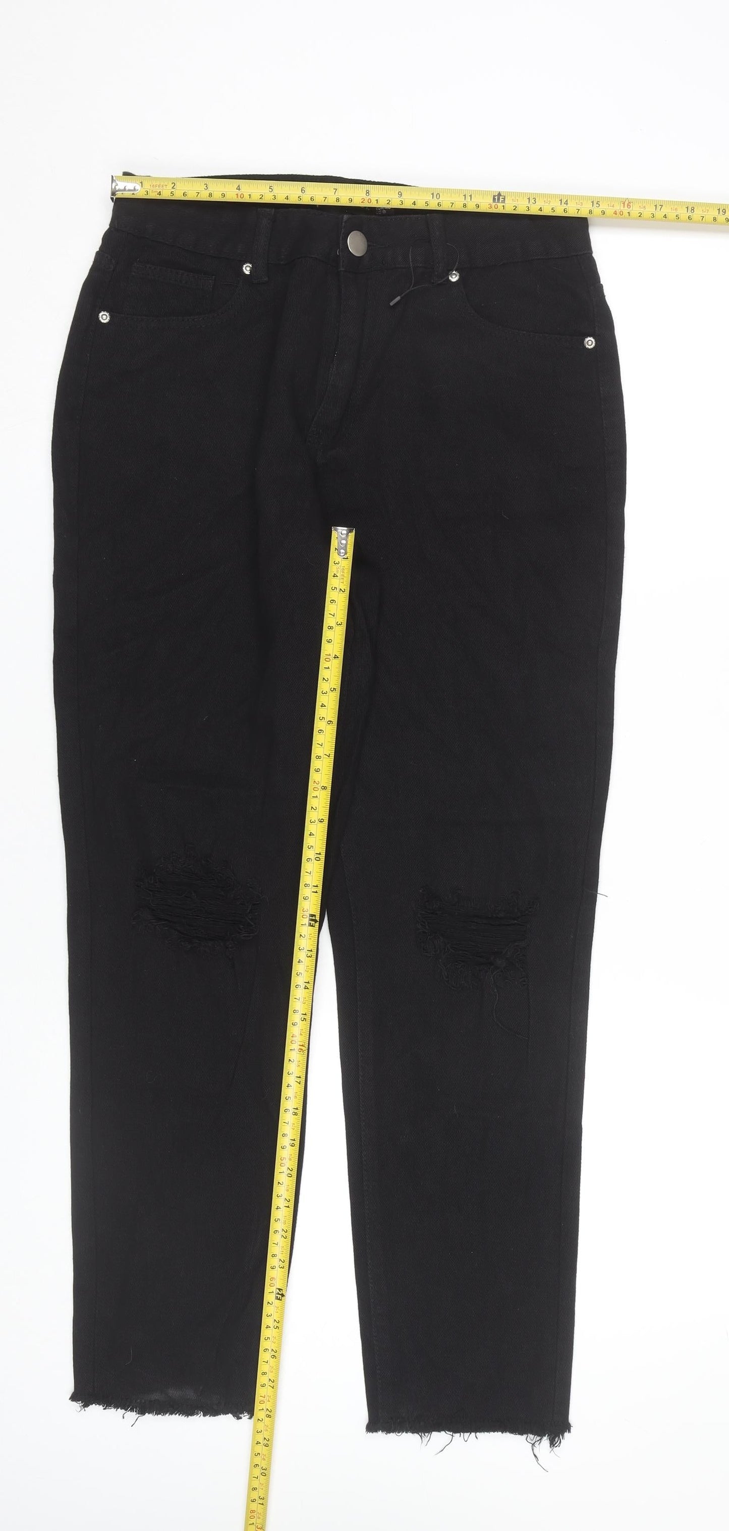 I Saw It First Women’s Black Size 12 Straight Distressed Jeans