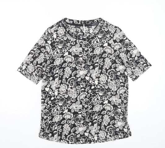 Marks and Spencer Women's Black Floral Jersey T-Shirt Size 6