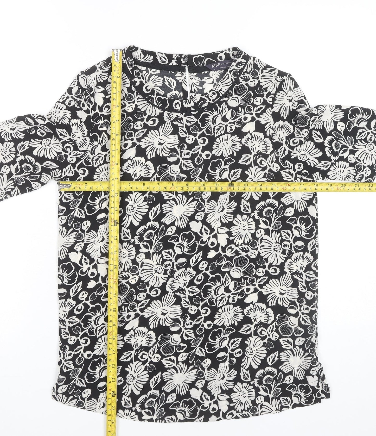 Marks and Spencer Women's Black Floral Jersey T-Shirt Size 6