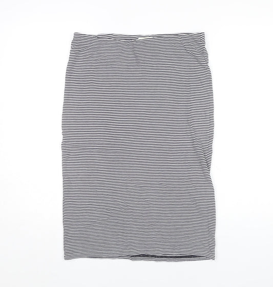 Whistles Women’s Black Striped Knee Length Cotton Pencil Skirt Size 16