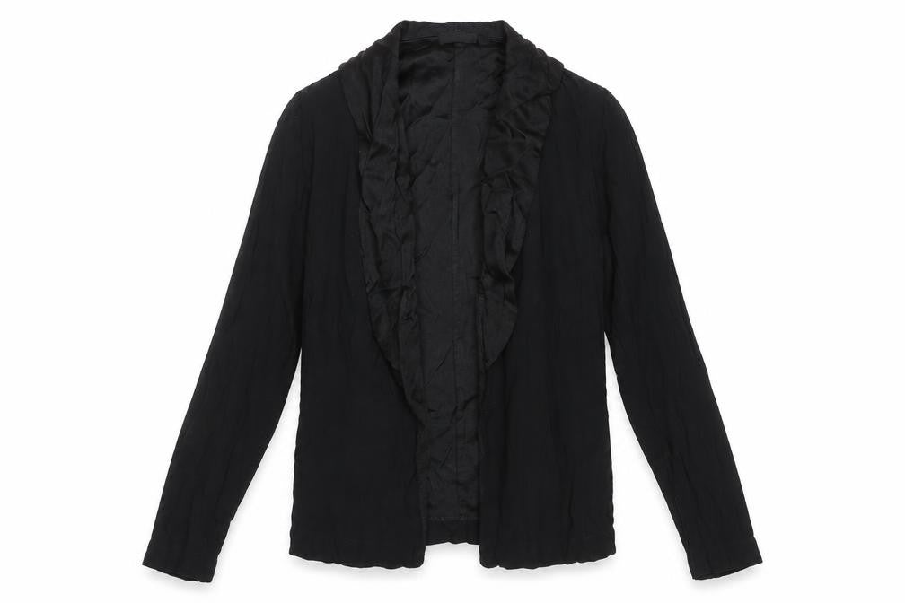 Oscar de la Renta Women’s Black Ruffle Jacket Size 8 Viscose Silk