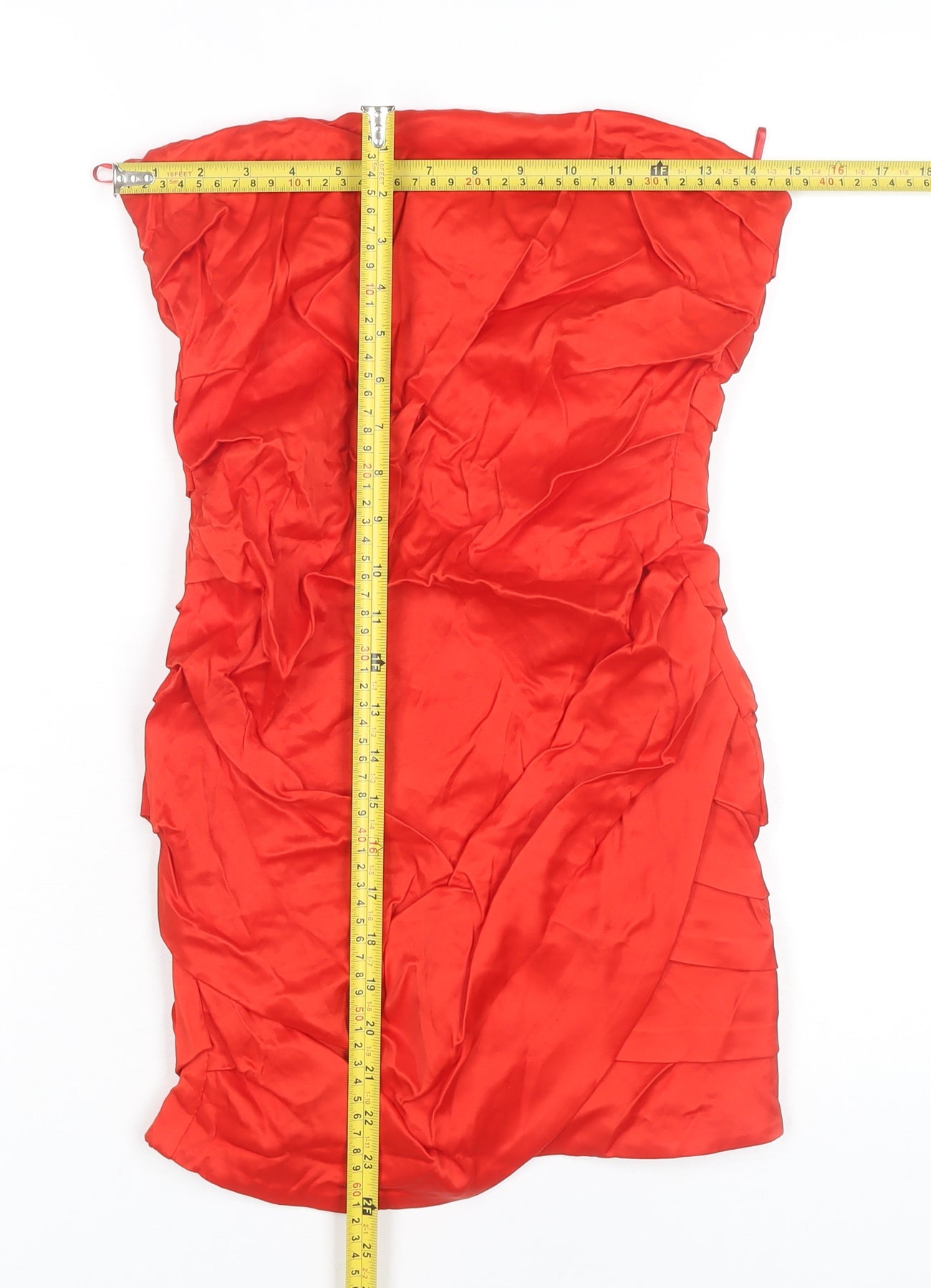 Zara Women’s Red Strapless Bodycon Satin Dress Size 12 Party Ruched