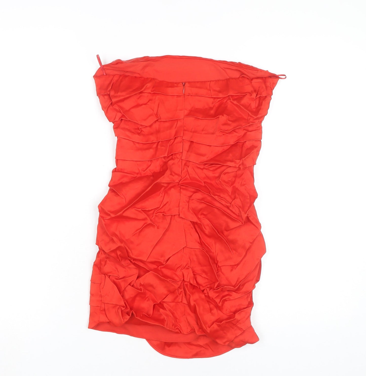 Zara Women’s Red Strapless Bodycon Satin Dress Size 12 Party Ruched