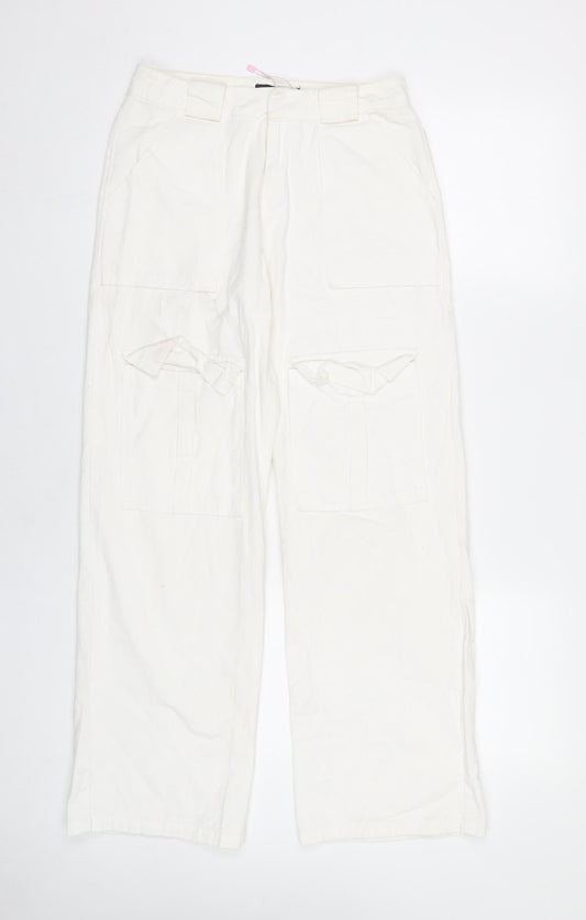 MISSYEMPIRE Womens White Size 6 Cargo Trousers 100% Cotton Straight Leg