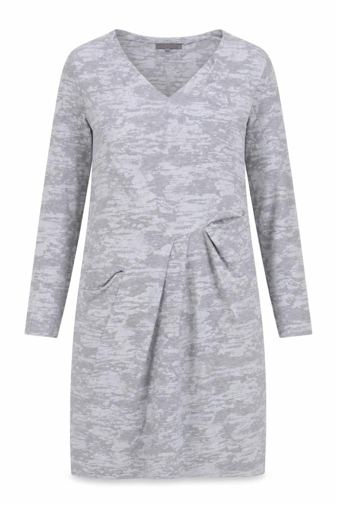 Sahara Women’s Grey Knit Knee Length Shift Dress Size S V-Neck Pockets