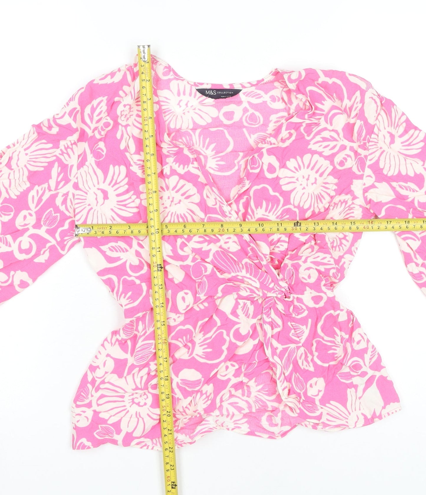 Marks and Spencer Womens Pink Floral Wrap Blouse Size 6