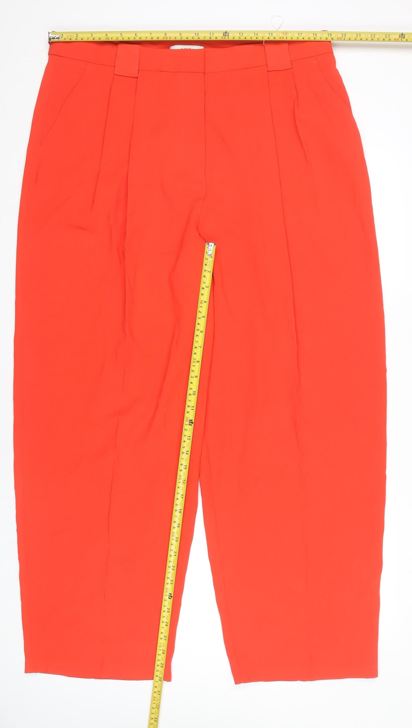 Marks and Spencer Women’s Red Pleated Straight Leg Trousers Size 20 Long