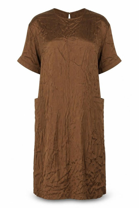 Topshop Women’s Brown Shift Dress Size 8 Short Sleeve Pockets