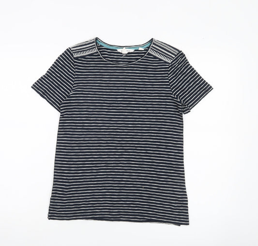 White Stuff Womens Blue Striped Cotton T-Shirt UK 6 Crew Neck Short Sleeve