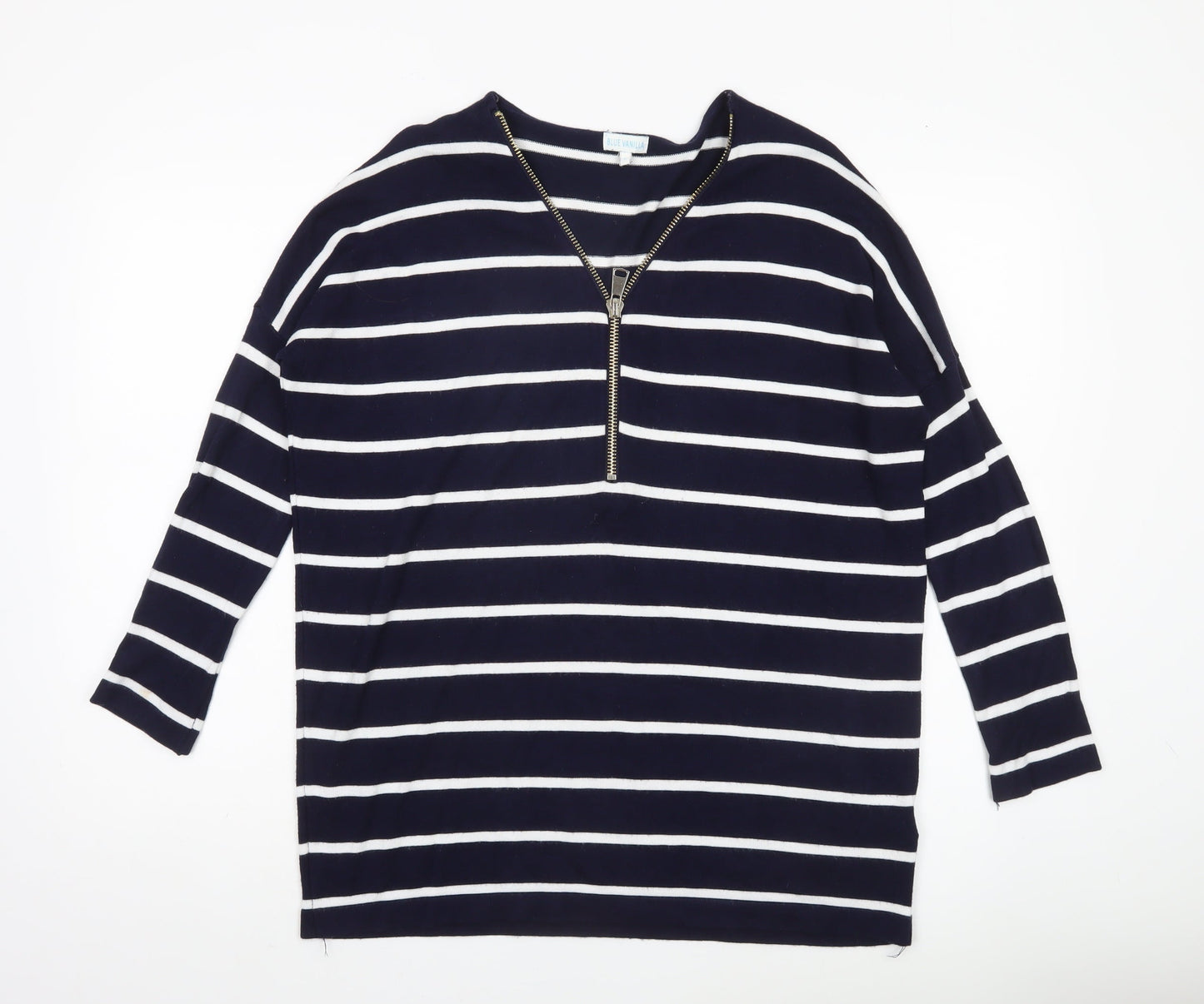 Blue Vanilla Womens Blue Striped Zip V-Neck Jumper Size S