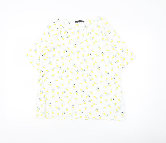 Marks & Spencer Womens White Lemon Print Cotton T-Shirt UK 20