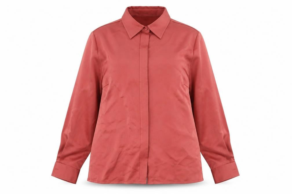 Viyella Women’s Red Satin Polyester Button-Up Shirt UK 14