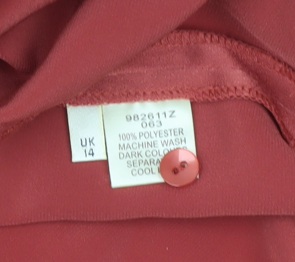 Viyella Women’s Red Satin Polyester Button-Up Shirt UK 14