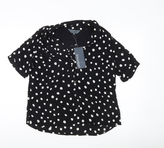 Sosandar Women's Black Polka Dot Button-Up Blouse Size 14