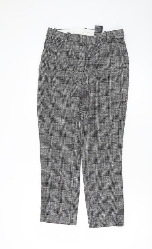H&M Women’s Grey Check Trousers Size 10 Regular Stretch Workwear