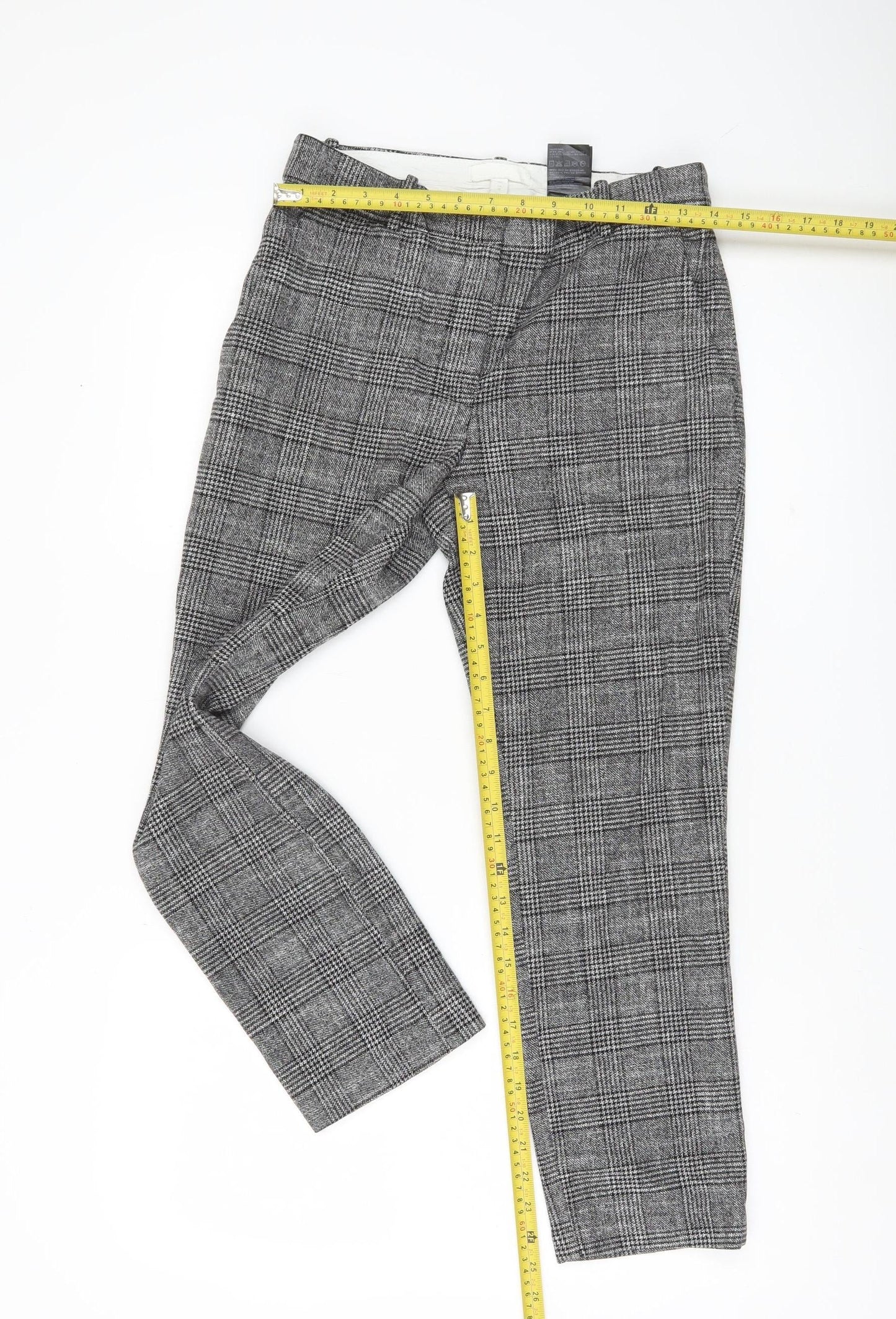 H&M Women’s Grey Check Trousers Size 10 Regular Stretch Workwear