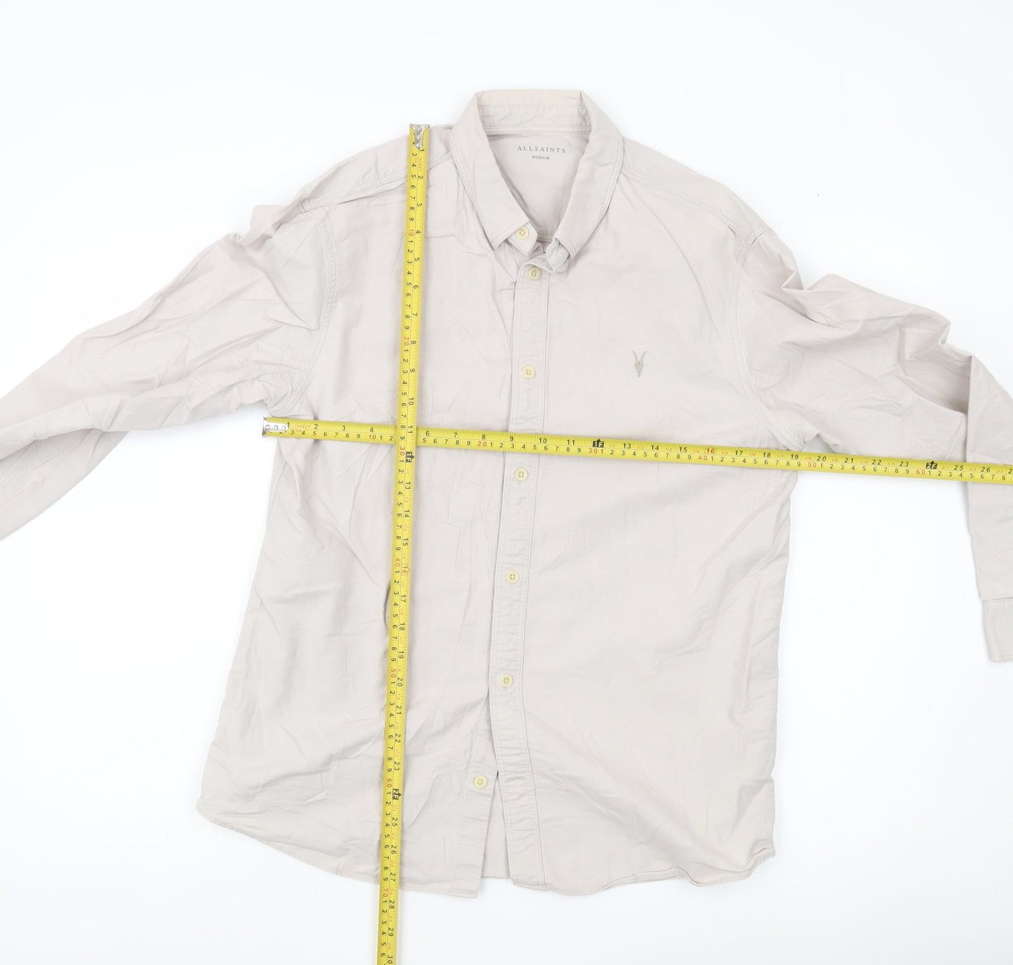AllSaints Men’s Beige Medium Button-Up Long Sleeve Shirt