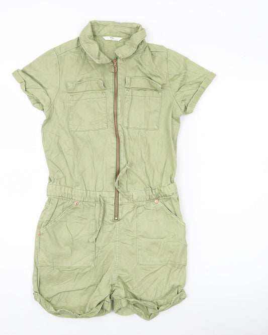 Marks and Spencer Girls Green Playsuit 11-12 Years Cotton Lyocell