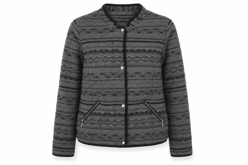 Klass Womens Grey Black Quilted Geometric Jacket Size 12