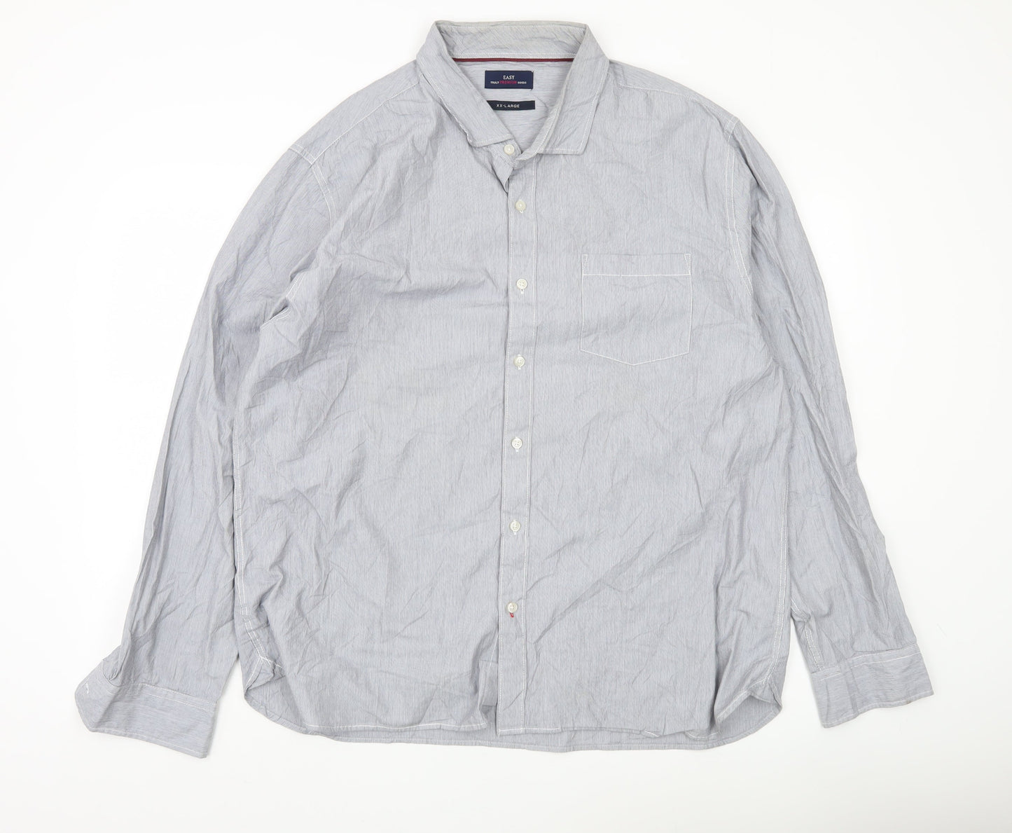 Easy Men’s Grey Striped Cotton Button-Up Shirt 2XL Long Sleeve
