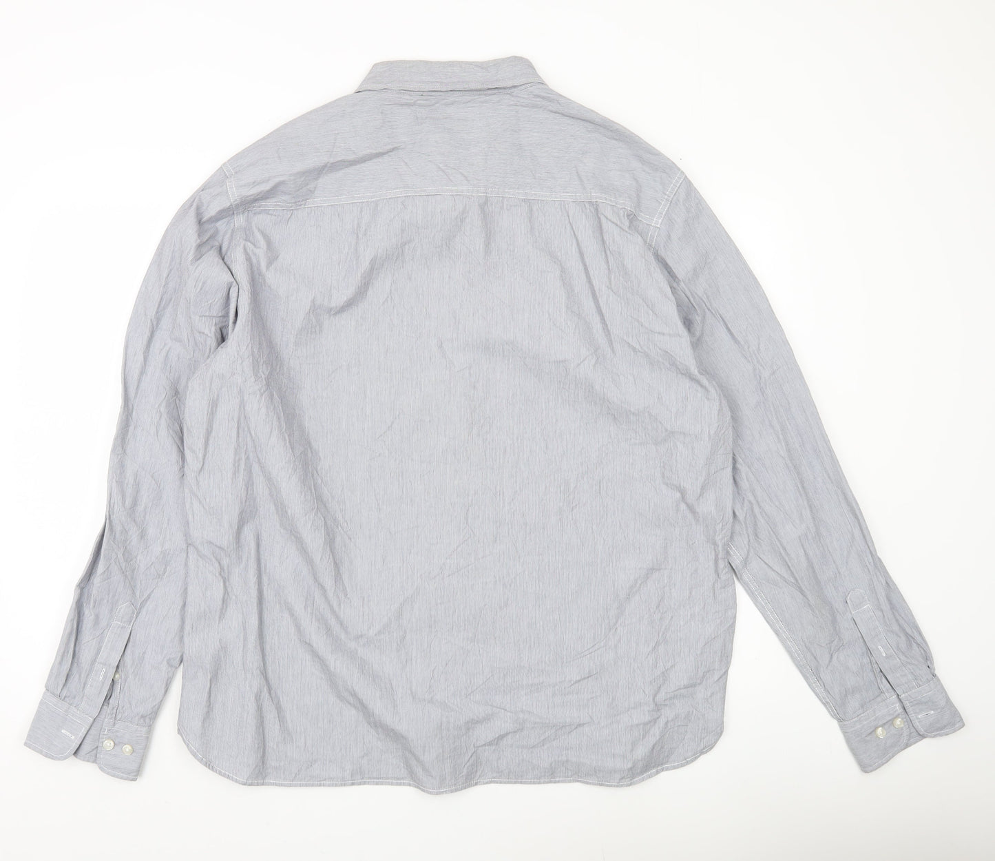 Easy Men’s Grey Striped Cotton Button-Up Shirt 2XL Long Sleeve