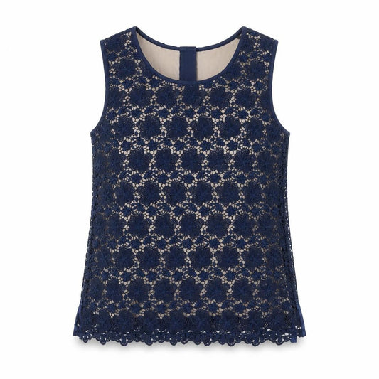 Great Plains Women Blue Lace Sleeveless Blouse M
