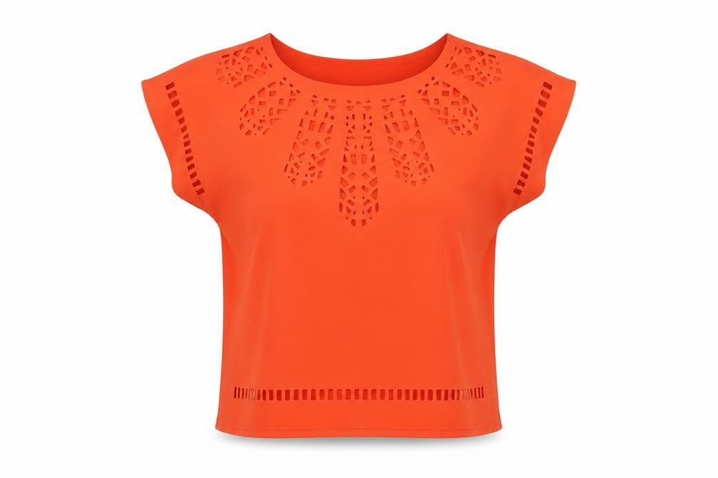 Klass Women Orange Blouse Size 12 Tunic Cut Out Detail