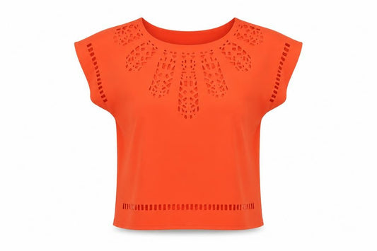 Klass Women Orange Blouse Size 12 Tunic Cut Out Detail