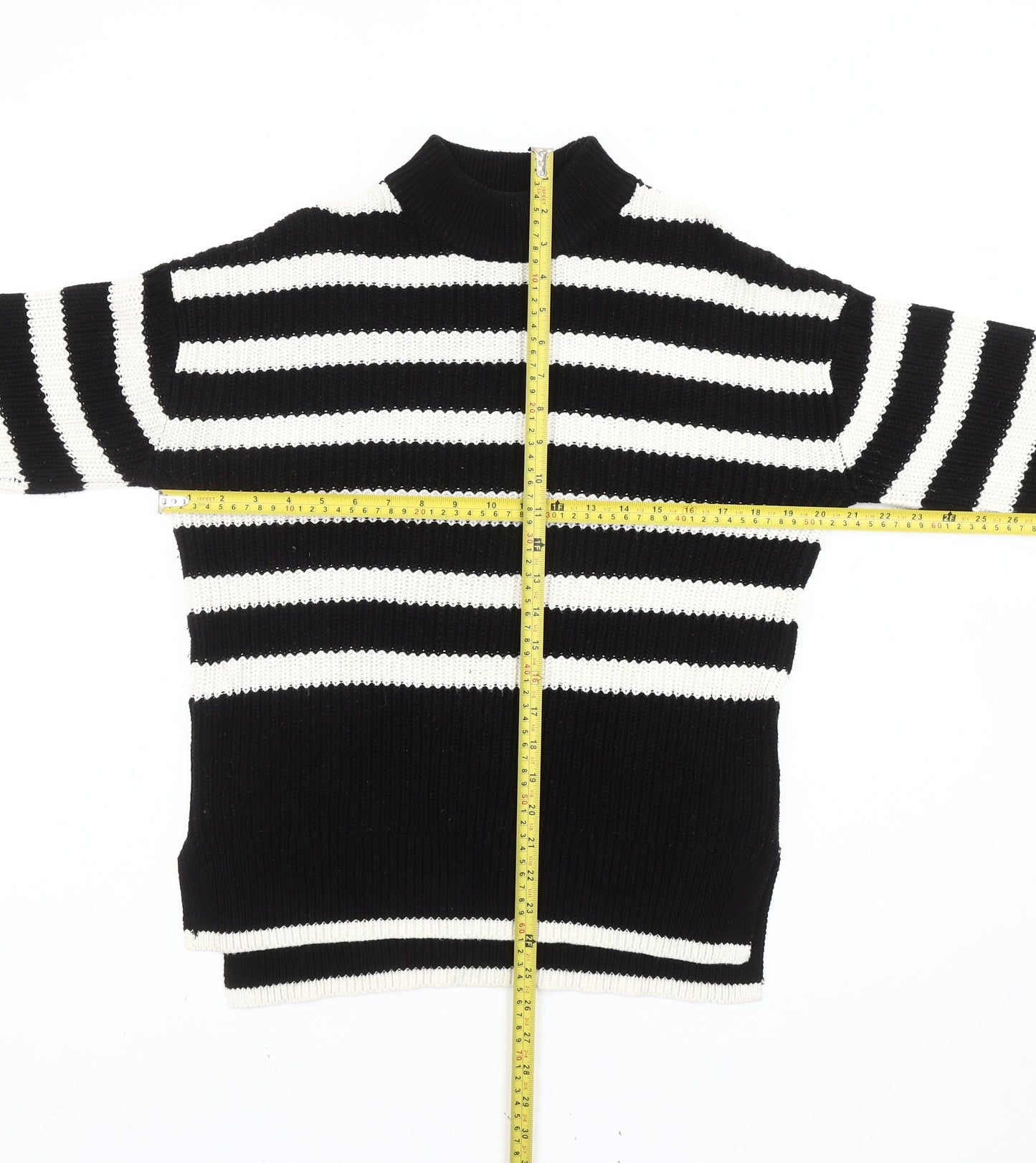 New Look Womens Black White Striped Mock Neck Pullover Jumper Size S