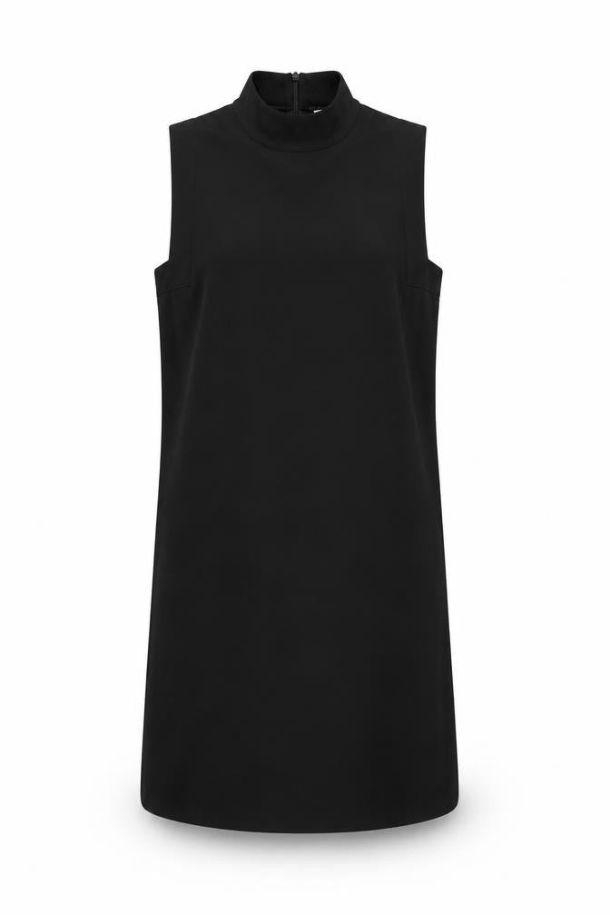 JOY Women Black L Shift Dress High Neck Sleeveless Knee Length
