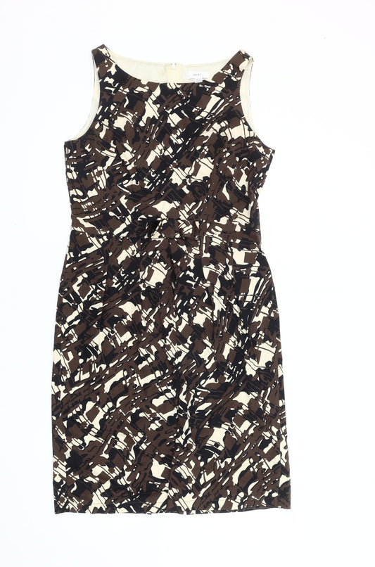 Next Women’s Brown Beige Abstract Sheath Dress Size 10 Workwear