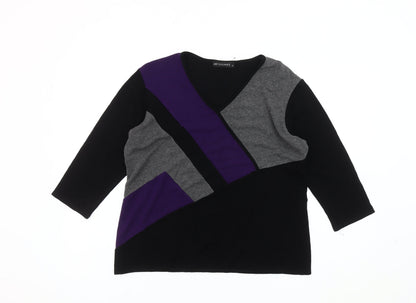 Just Elegance Womens Black Grey Purple Jumper Size 18 V-Neck Pullover
