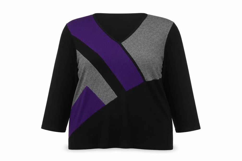 Just Elegance Womens Black Grey Purple Jumper Size 18 V-Neck Pullover