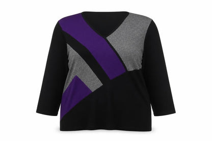 Just Elegance Womens Black Grey Purple Jumper Size 18 V-Neck Pullover